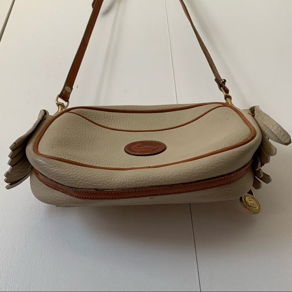 Vintage Dooney & Bourke Tan Leather Crossbody Bag Leather Two Tone Brown Taupe - Picture 9 of 14